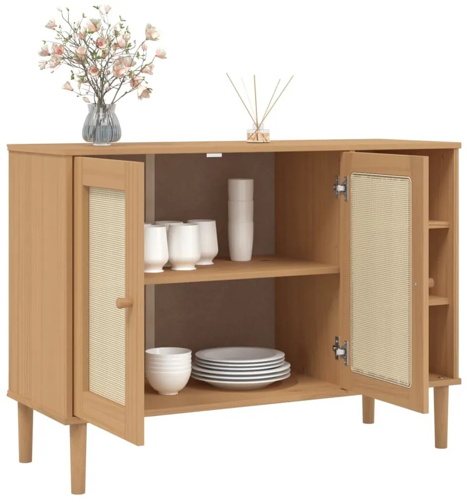 Credenza senja aspetto rattan 112x40x80 cm legno massello pino