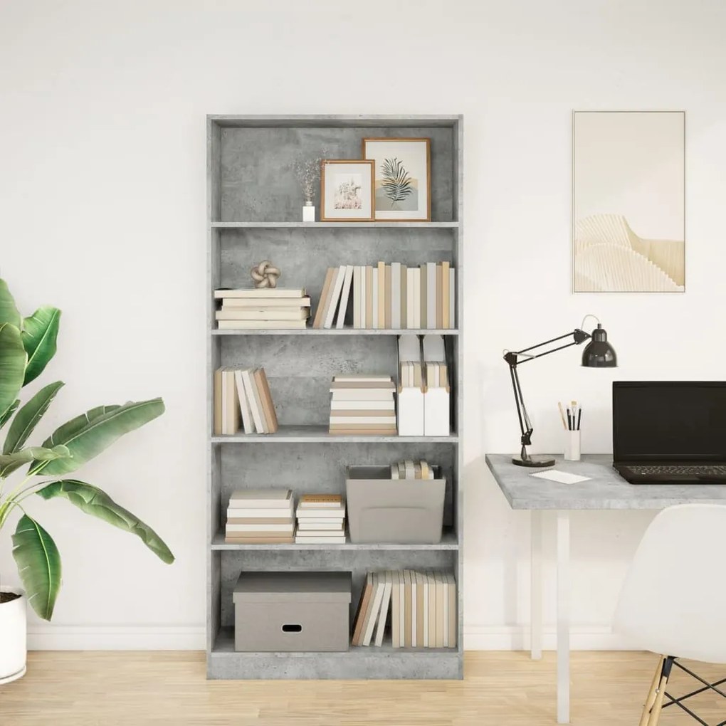 Libreria grigio cemento 80x24x176 cm in legno multistrato