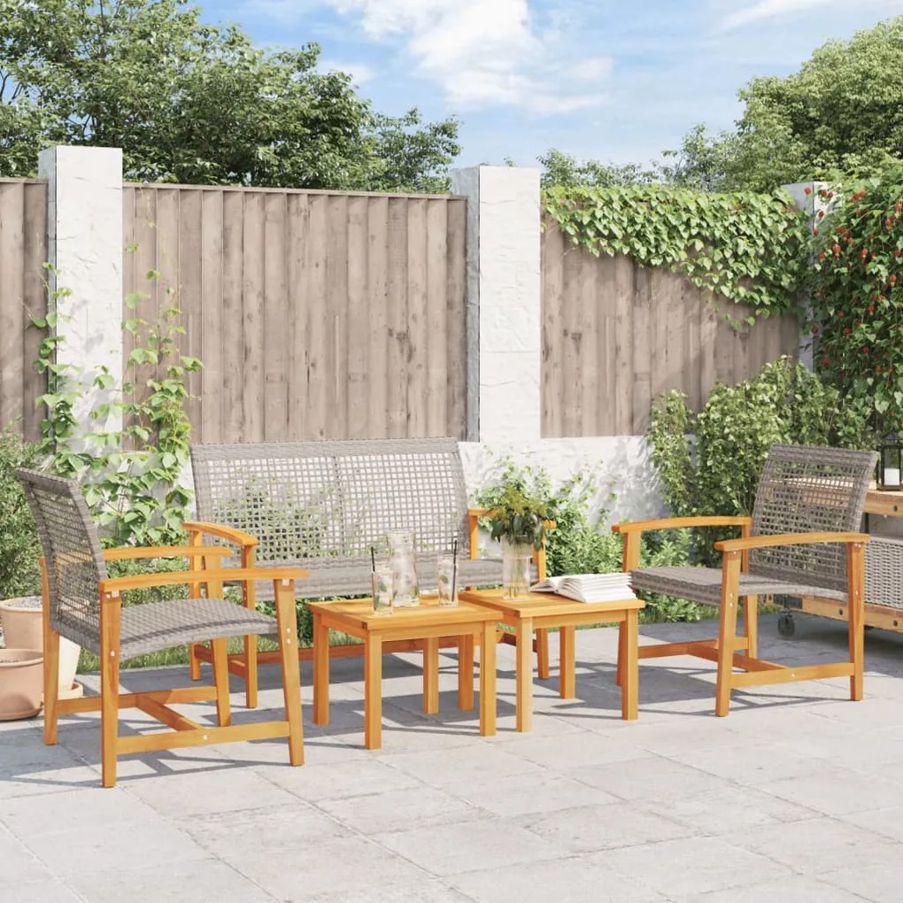 Set Salotto Da Giardino 5pz Grigio İn Polyrattan E Legno Acacia /