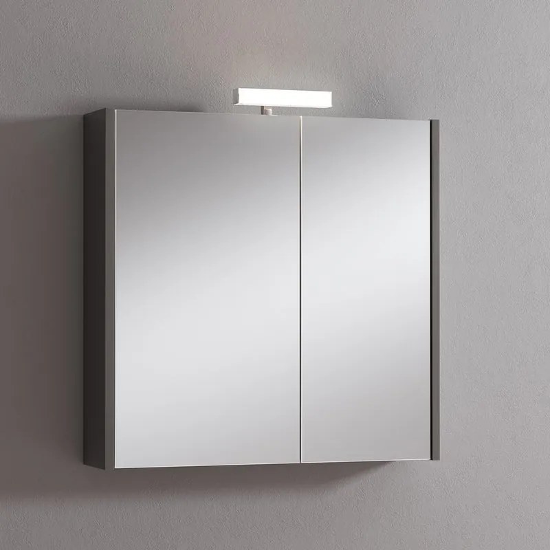 Pensile con luce Akira laccato lucido grigio L 71.5 x H 70 x P 15.5 cm