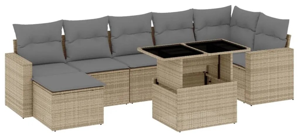 Set divano da giardino 8 pz con cuscini beige in polyrattan