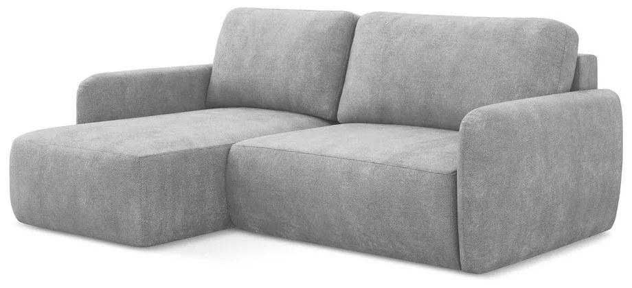 Divano angolare grigio chiaro allungabile/con contenitore (con penisola a sinistra/con chaise lounge) con rivestimento in ciniglia Lilo – Makamii