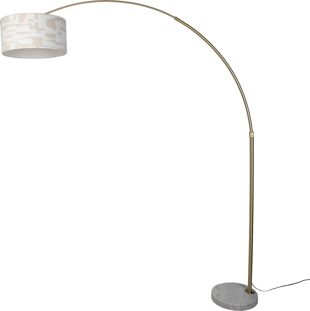 Lampada da terra in ottone con paralume a righe bianche e beige 50 cm - XXL