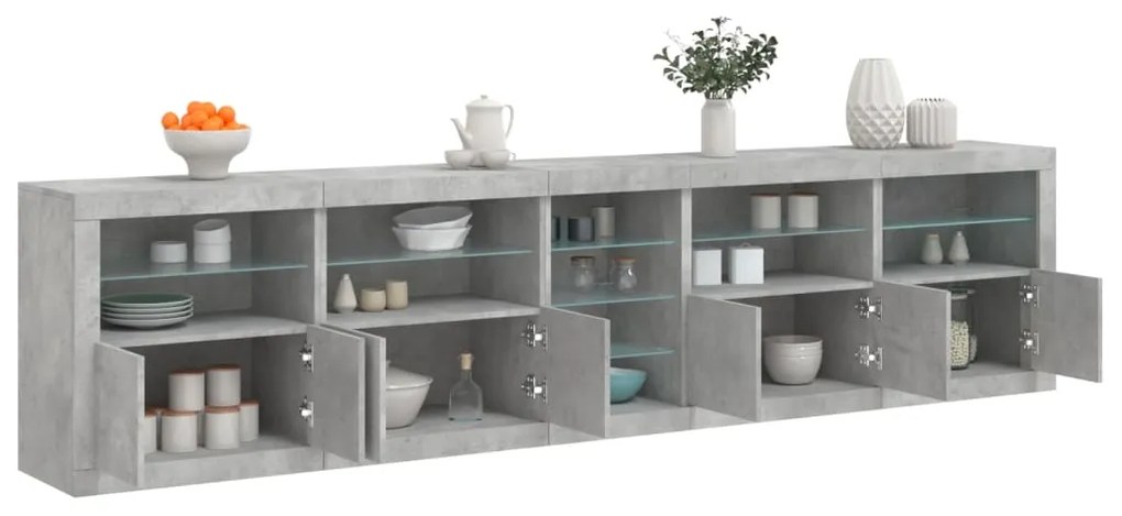 Credenza con luci led grigio cemento 283x37x67 cm