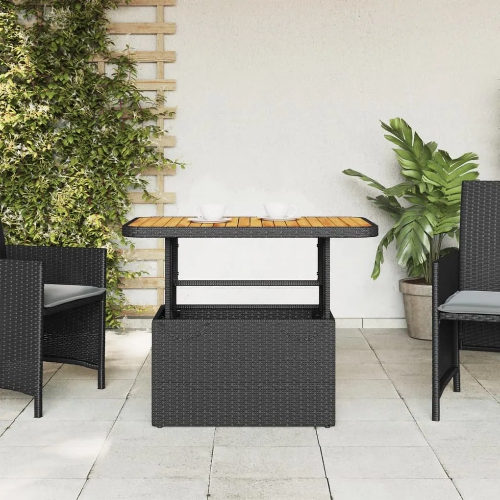 Tavolo da giardino nero 90x55x71cm in polyrattan e legno acacia