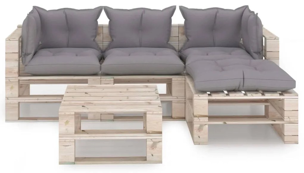 Set divani da giardino pallet 5 pz con cuscini in legno di pino