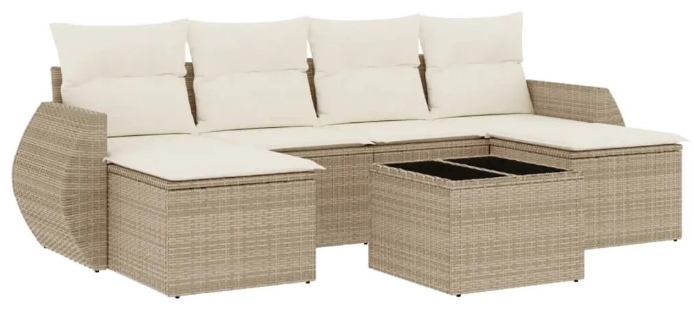 Set divani da giardino 7 pz con cuscini beige in polyrattan
