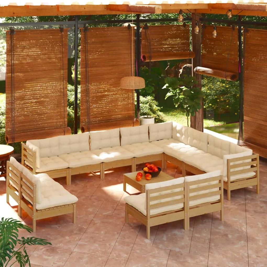 Set divani da giardino 13 pz con cuscini miele legno di pino