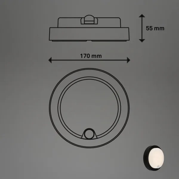 Brilo - Lampada da parete LED ricaricabile per esterni con sensore, 4W, 5V, batteria 4400 mAh, IP44, nera