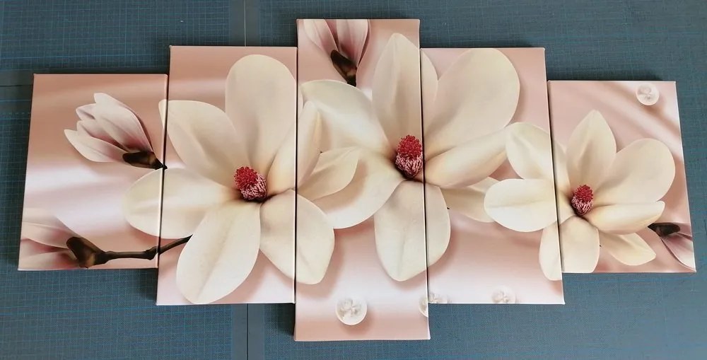 Quadri 5 pezzi – Magnolia di lusso con perle
