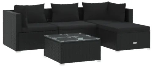 Set Divani da Giardino 5 pz con Cuscini in Polyrattan Nero