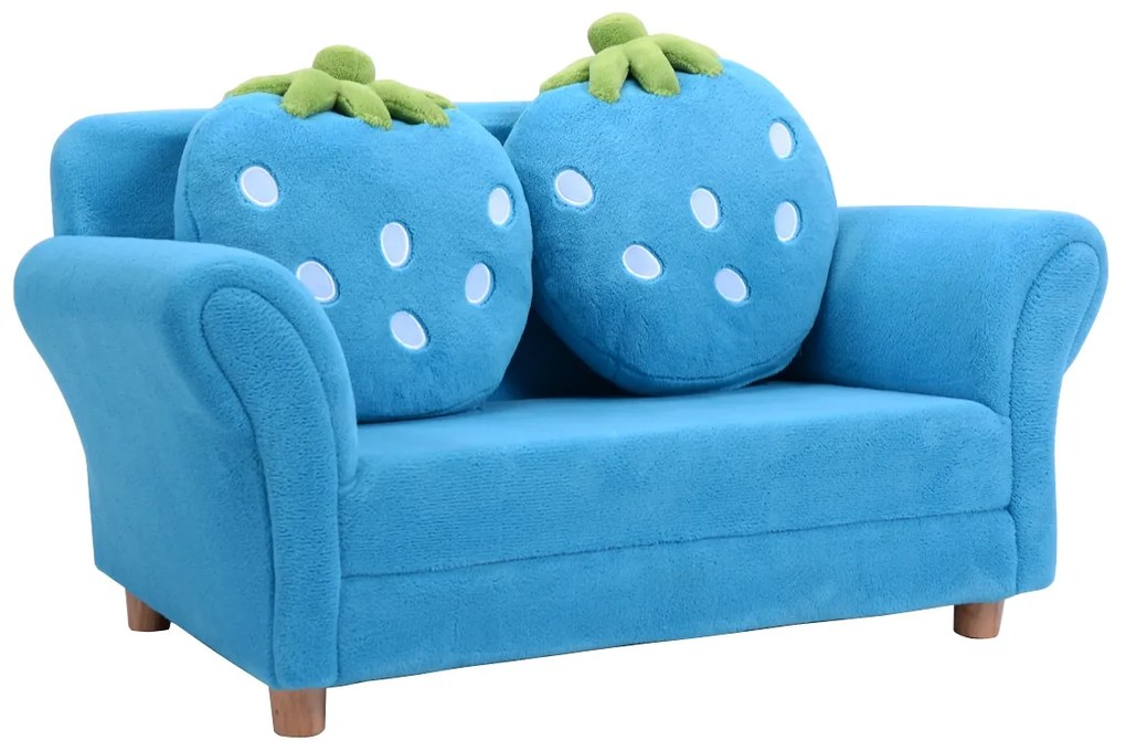Costway Divano per bambini con cuscini Poltrona per bimbi morbido a forma di fragola 90x55x48cm Blu