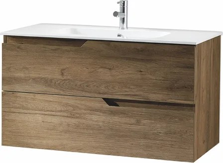 Mobile da bagno sospeso base 100 BORA moderno a 2 cassetti con lavabo ROVERE NODI