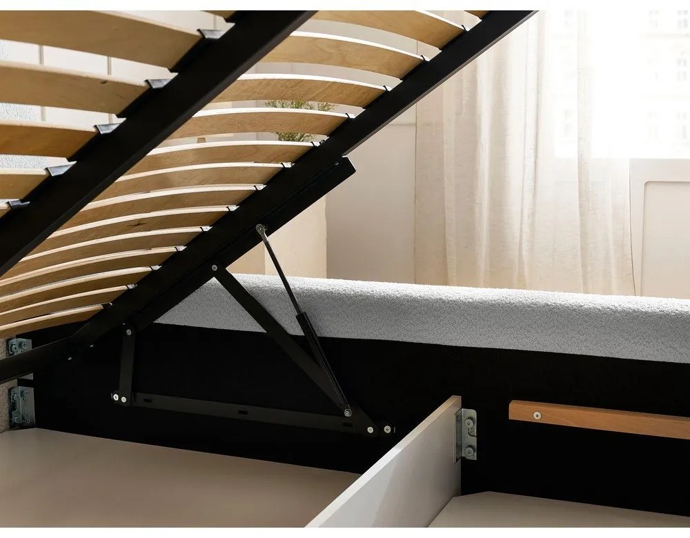 Letto matrimoniale in grigio chiaro imbottito con spazio contenitivo con rete inclusa 160x200 cm Orlane – Bobochic Paris