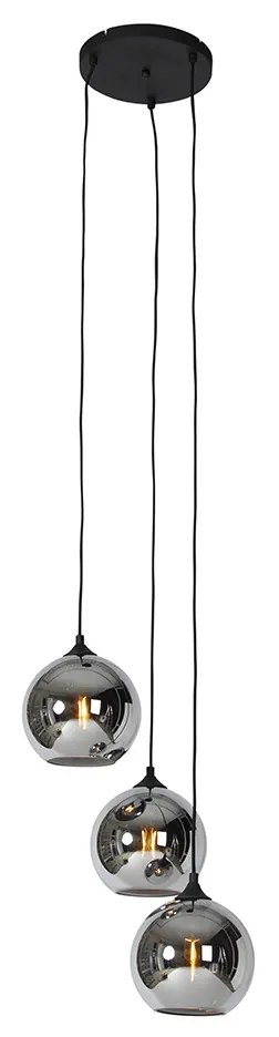 Lampada a sospensione intelligente nera con vetro fumé incl. 3 WiFi A60 - Wallace