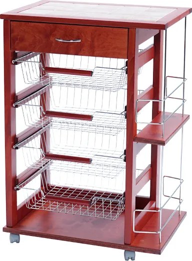 Carrello porta frutta con cassetto e bottigliera CILIEGIO