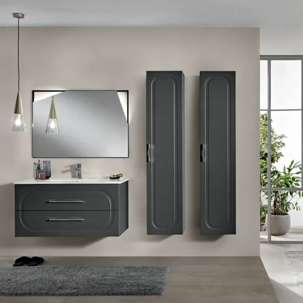 Mobile da bagno sospeso moderno con base 100 CASPIO con 2 cassetti e lavabo ANTRACITE OPACO