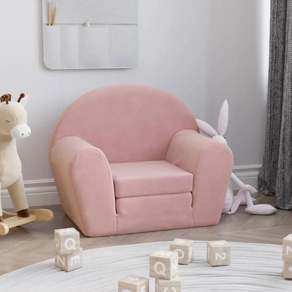 Divano letto per bambini rosa in morbido peluche