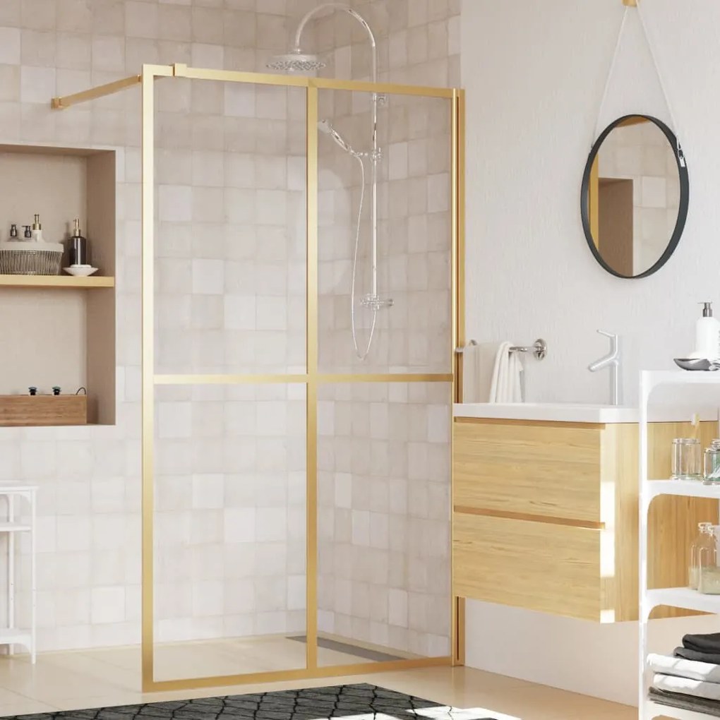 Parete Per Doccia Walk-in Vetro Trasparente Esg 140x195 Cm Oro /