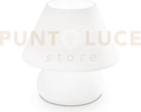 Prato lampada da tavolo in vetro bianco 1 luce attacco e27 h.24cm