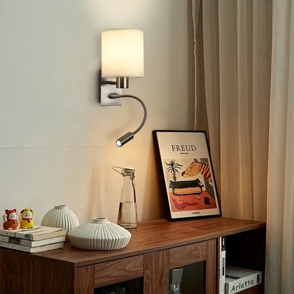 Brilagi -LED Lampada flessibile da muro NUBILA 1xE27/25W/230V+LED/3W cromo opaco/color crema