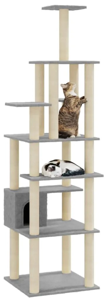 Albero per gatti con tiragraffi in sisal grigio chiaro 183 cm