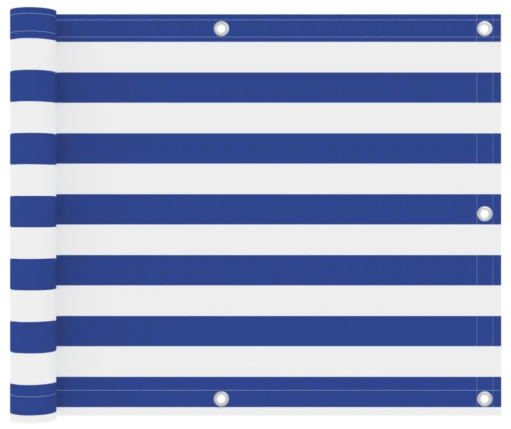 Paravento Da Balcone Bianco E Blu 75x400 Cm Tessuto Oxford /