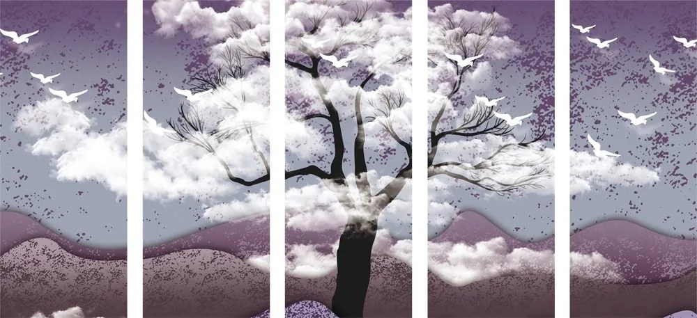 Quadri 5 pezzi – Albero inondato di nuvole