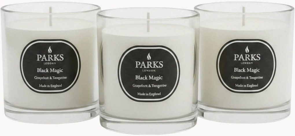 Set di 3 candele profumate fatte a mano Black Magic (pompelmo, mandarino & muschio bianco)