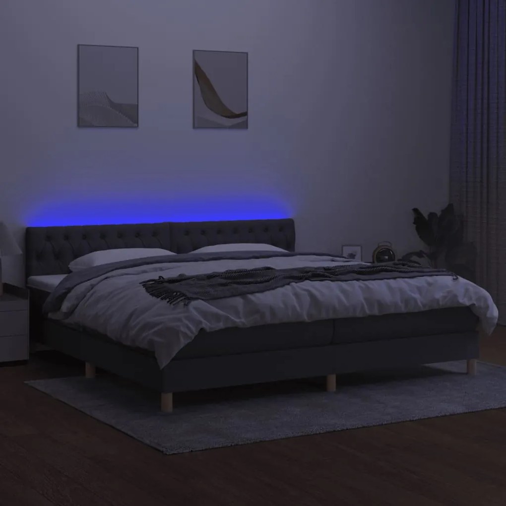 Letto a Molle Materasso e LED Grigio Scuro 200x200cm in Tessuto