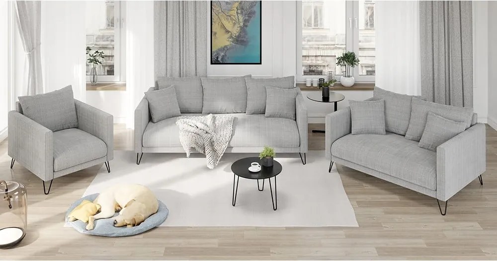 Divano grigio chiaro con rivestimento in ciniglia 140 cm Freya – Ropez