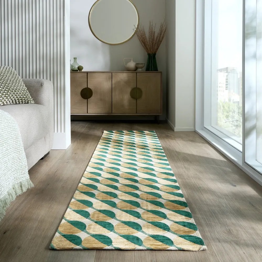 Passatoia giallo-verde 60x230 cm Carlos Circle Geo - Flair Rugs
