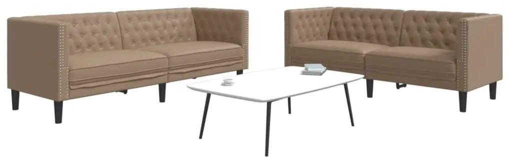 Set Divani Chesterfield 2pz Cappuccino İn Similpelle /