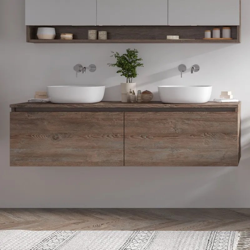 Mobile bagno sospeso 155 cm con doppio cassetto SP-155P - KAMALU