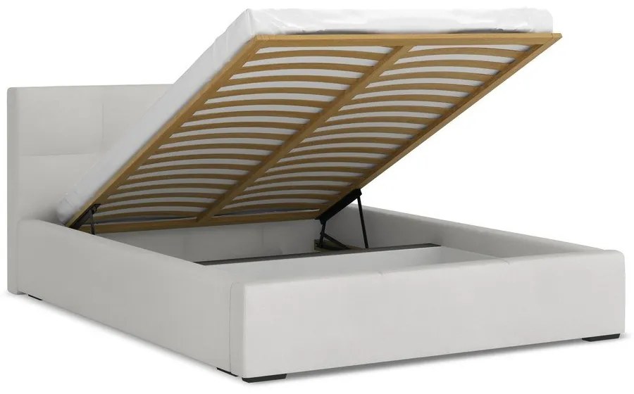 Letto matrimoniale imbottito grigio chiaro in velluto con contenitore con rete inclusa 140x200 cm Hiko – Makamii