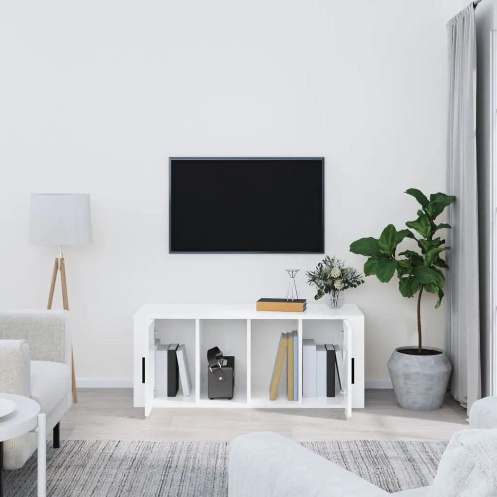 Mobile porta tv bianco lucido 100x35x40 cm in legno multistrato