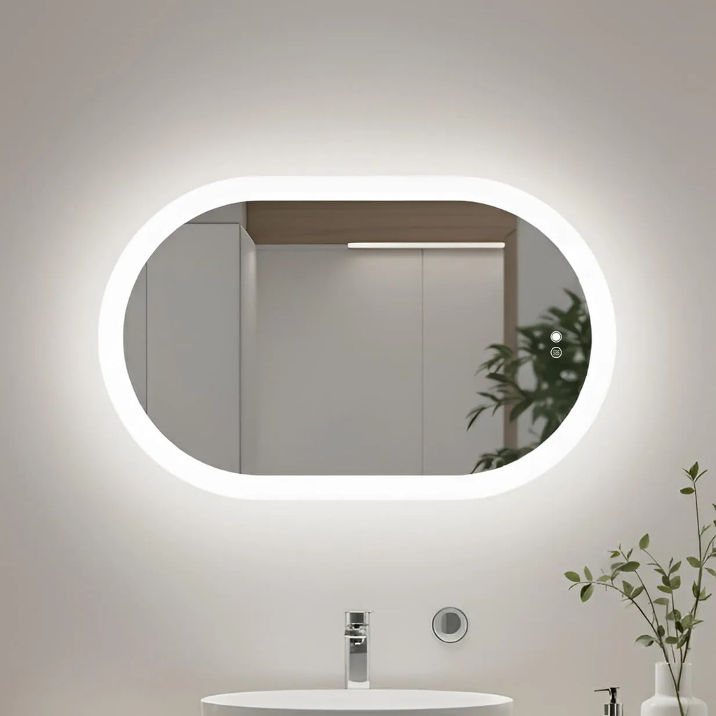 Specchio da bagno illuminato 80x50\100x70\120x70\50x80\70x100\70x120 cm, bicolore, interruttore touch, tappetino riscaldante