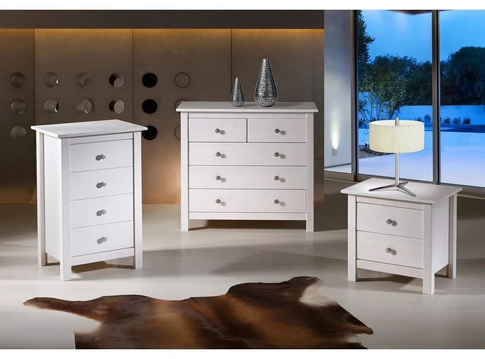 Comodino in legno di pino massiccio bianco con 2 cassetti Berna - Marckeric