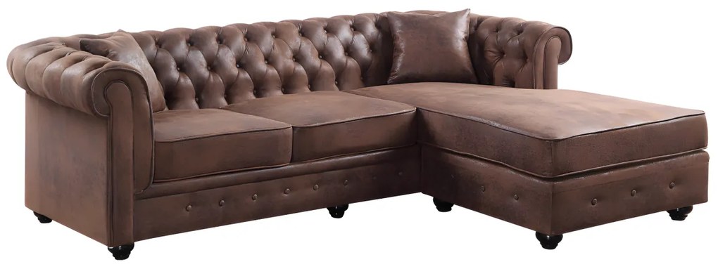 Divano angolare chesterfield reversibile in microfibra invecchiata Marrone - TOLEDO