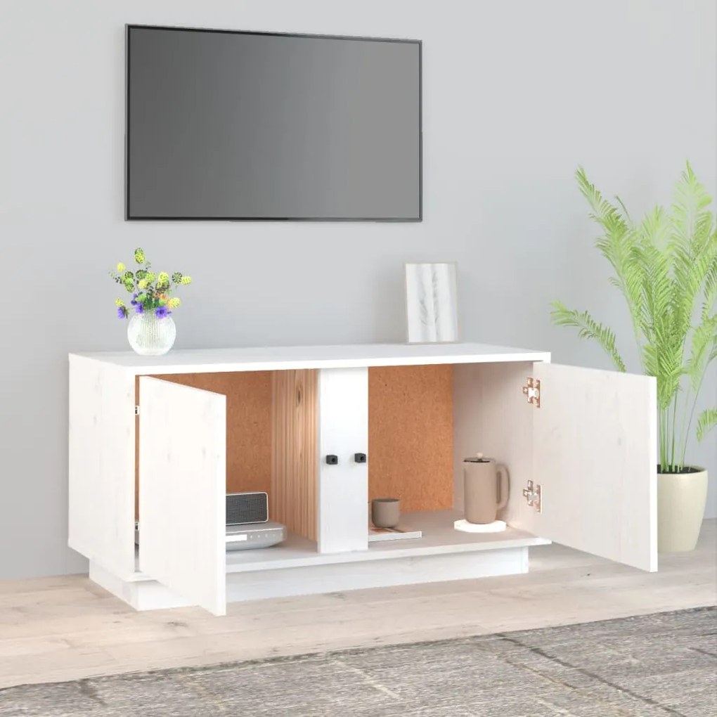 Mobile porta tv bianco 80x35x40,5 cm in legno massello di pino