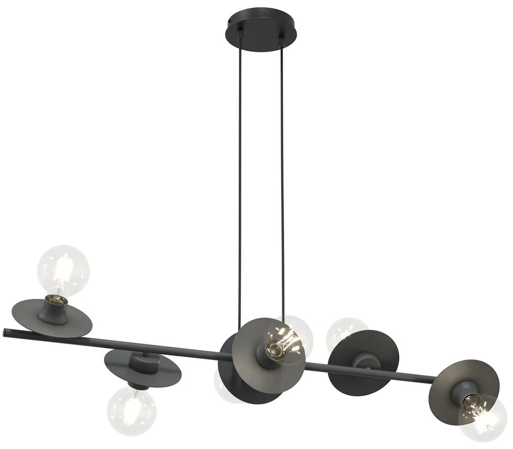 Lampadario 6 Luci Eos In Acciaio Nero Con Barra E Diffusori A Piatti