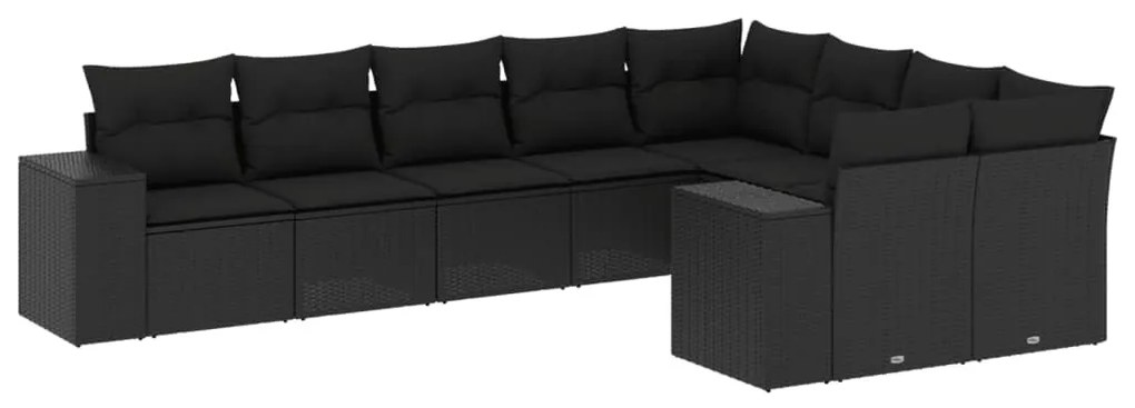 Set divani da giardino 9 pz con cuscini nero in polyrattan