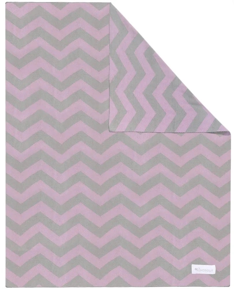 Coperta in cotone rosa-grigio Zigzag, 80 x 100 cm - Kindsgut