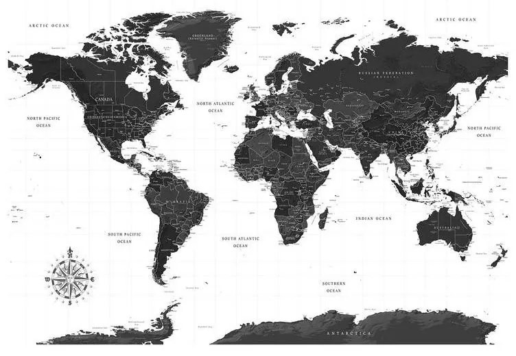 Carta da Parati Cartina del Mondo in Bianco e Nero Larghezza x Altezza Home decor 400x280