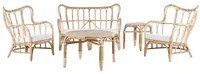 Set Divani Da Giardino Beige Rattan Naturale 2 Tavoli 2 Poltrone Divano Cuscini Per Interni Esterni Boho