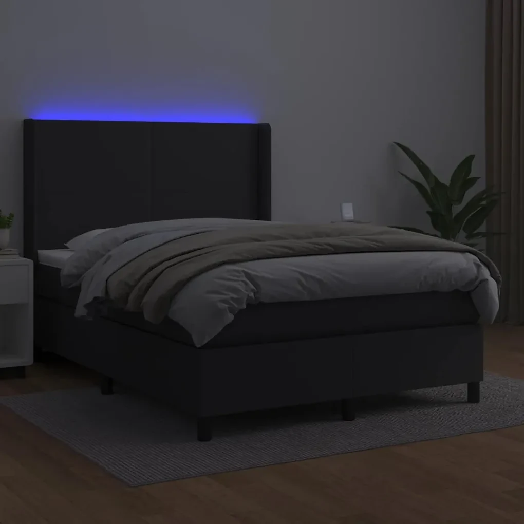 Giroletto a molle con materasso e led nero 140x200cm similpelle