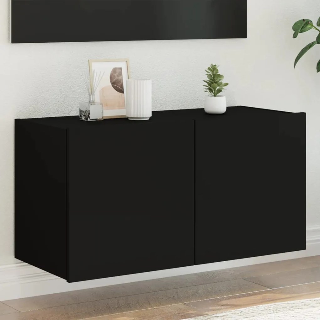 Mobile Tv A Parete Con Luci Led Nero 80x35x41 Cm /