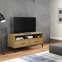 Mobile TV con Gambe Metallo Marrone Legno Massello di Pino OSLO cod mxl 27749