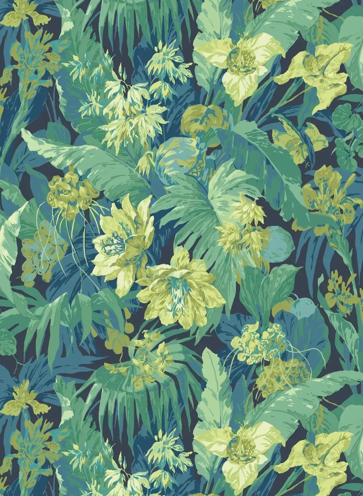 GP & J Baker Carta da parati Tropical Floral - Indigo/ Teal
