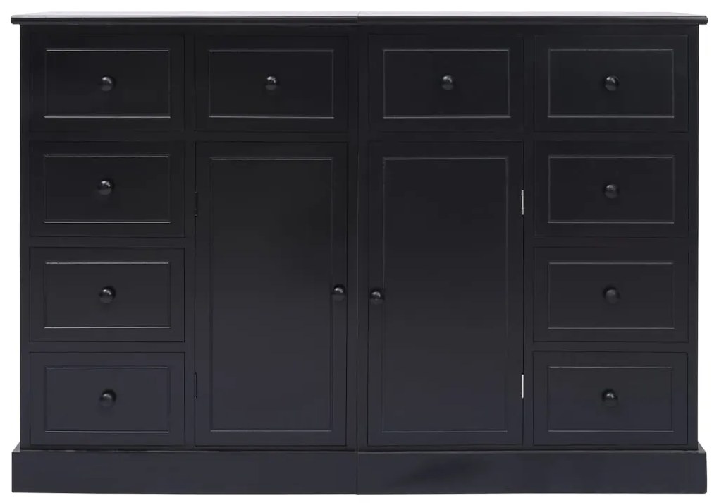 Credenza con 10 Cassetti Nera 113x30x79 cm in Legno